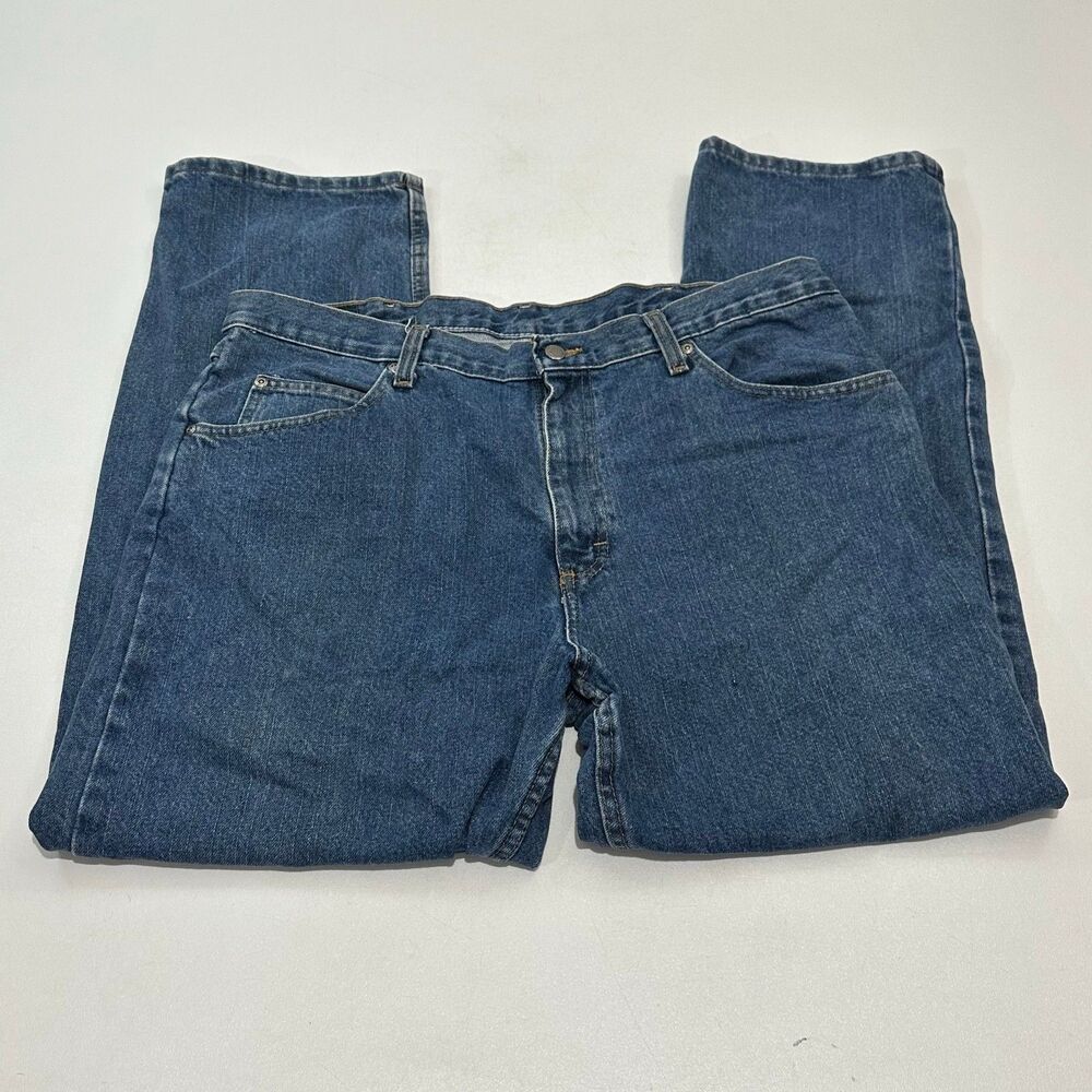 Wrangler‎ Men's Jeans Blue Relaxed Fit 100% Cotton Straight Leg Denim, 38/30
